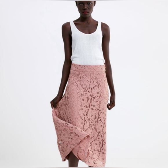 Zara Dresses & Skirts - ZARA Beige-Pink/Rose Nude Guipure Lace A-line Midi Skirt